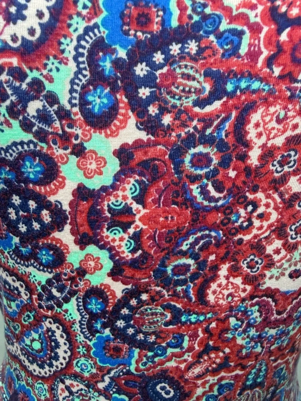 LuLaRoe Red and Blue Paisley Nicole Scoop-Neck Dress, Large - Picture 2 of 7